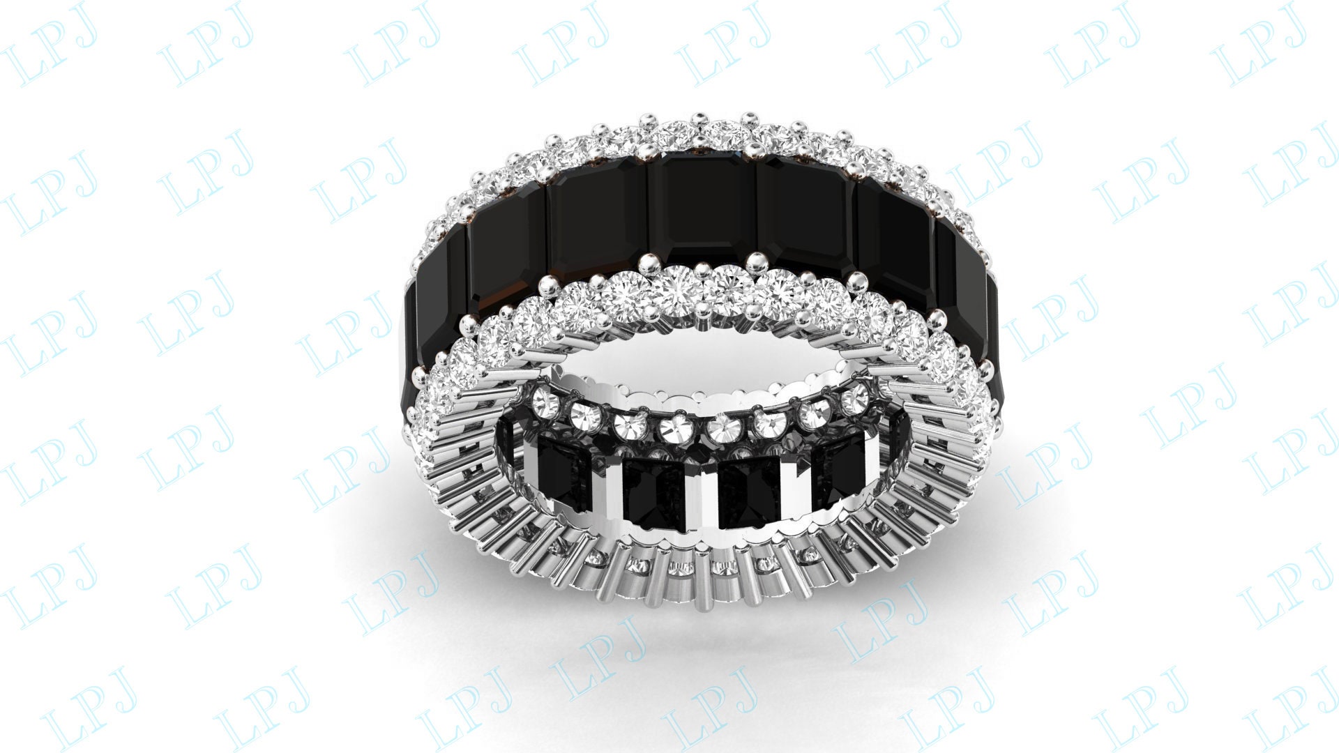 Black Onyx and Diamond Half Eternity Leaf Band for Women