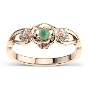 Green Strawberry Quartz Engagement Ring For Women 14k Gold Strawberry Quartz Wedding Ring Art Deco Floral Design Ring Unique Promise Ring