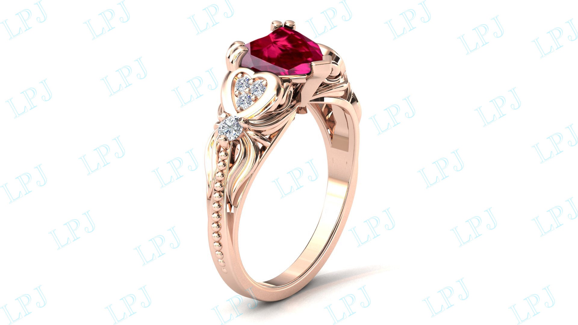 Heart Shape Ruby Engagement Ring for Women Art Deco Ruby - Etsy