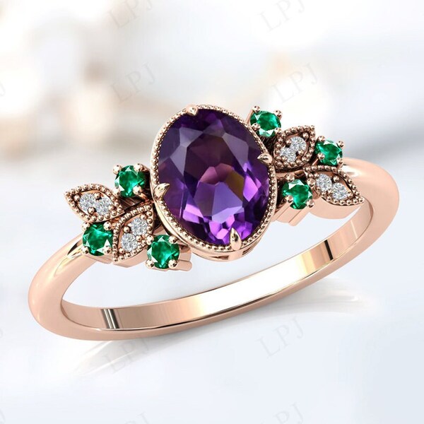 Vintage Amethyst Engagement Ring For Women Oval Shaped Amethyst Wedding Ring Antique Engagement Ring Unique Amethyst Bridal Anniversary Ring