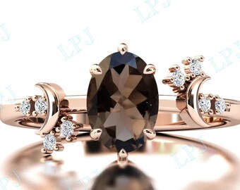 Moon Of My Life Smoky Quartz Engagement Ring For Women Sterling Silver Smoky Quartz Bridal Wedding Ring Brown Gemstone Ring Gift For Her