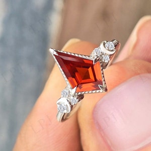 Moon Of My Life Orange Sapphire Ring For Women Vintage Engagement Ring 925 Silver Orange Sapphire Wedding Ring Art Deco Bridal Ring For Her