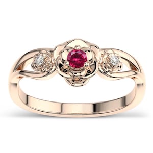 Unique Ruby Lotus Wedding Ring For Women 925 Sterling Silver Ruby Gemstone Ring Art Deco Ruby Wedding Ring Floral Style Bridal Promise Ring