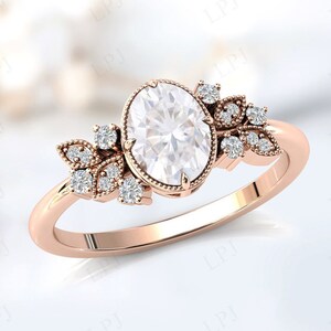 Art Deco Moissanite Engagement Ring For Her Antique Moissanite Wedding Ring 14k Gold Moissanite Bridal Promise Ring Unique Anniversary Gift