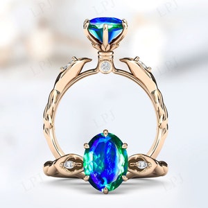 Peacock Quartz Engagement Ring For Women Vintage Bridal Anniversary Ring Bio Color Gemstone Ring Antique Wedding Ring Unique Engagement Ring