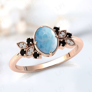 Vintage Larimar Engagement Ring For Women Antique Larimar Bridal Ring Art Deco Larimar Wedding Ring Unique Anniversary Promise Ring For Her