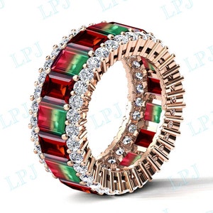 Multi Color Tourmaline Wedding Band For Women Antique Full Eternity Engagement Band 14k Gold Garnet Bridal Band Unique Multi Gemstone Band