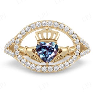 Antique Claddagh Alexandrite Ring For Women Art Deco Claddagh Wedding Ring Heart Shaped Alexandrite Engagement Ring Anniversary Gift For Her