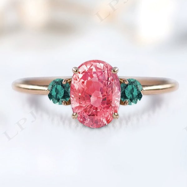 Bague de mariage Padparadscha Sapphire pour son cluster vintage Multi Gemstone Ring Art Déco Padparadscha Bridal Ring Anniversaire Cadeau pour les femmes