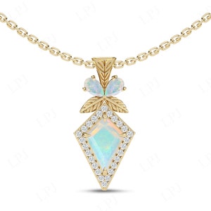 Unique Opal Leaf Pendant For Women Art Deco Wedding Necklace Antique Opal Gemstone Pendant Kite Shaped Opal Pendant Women Anniversary Gift