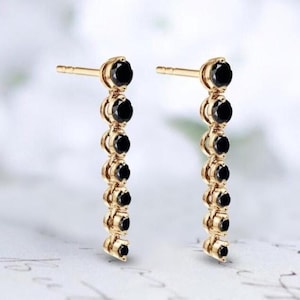Einzigartige Schwarzer Edelstein Ohrringe Für Frauen 14k Gold Schwarzer Onyx Lange Ohrringe Runde Schwarzer Onyx Hochzeit Ohrringe Handgemachte Baumeln Ohrringe