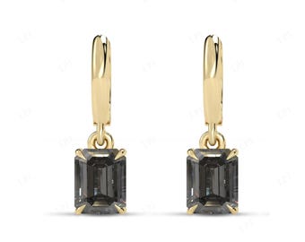 Grey Spinel Gemstone Earrings For Women Rose Gold Huggie Hoop Earrings Unique Grey Spinel Wedding Earrings Antique Earrings Gift For Women