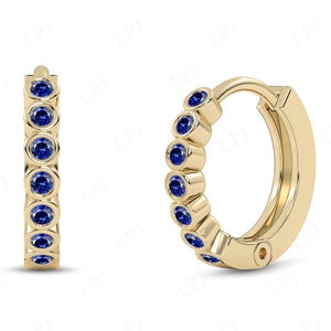 Blue Sapphire Huggies Hoop Earrings Unique Minimalist Tiny Earrings Art Deco Blue Sapphire Wedding Earring For Women Cartilage Hoop Earrings