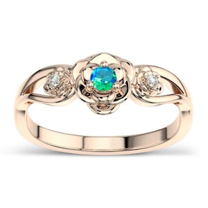 Peacock Quartz Engagement Ring For Her 14k Gold Peacock Quartz Floral Style Ring Unique Bridal Promise Ring Art Deco Bio Color Gemstone Ring