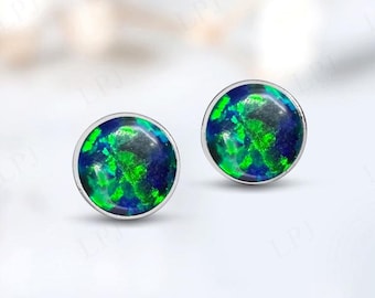 Green Opal Stud Earrings For Women 14k Gold Green Opal Wedding Earrings Minimalist Gemstone Earrings Unique Handmade Earrings Gift For Women