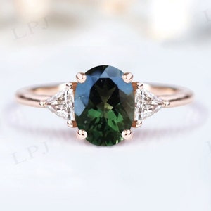 Antique Moldavite Wedding Ring For Women Art Deco Engagement Ring Unique Green Gemstone Ring Rose Gold Moldavite Bridal Anniversary Ring