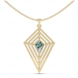 Vintage Moss Agate Pendant For Her 925 Sterling Silver Pendant Unique Moss Agate Handmade Pendant Antique Kite Cut Pendant Gift For Women