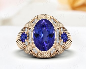One Of A Kind - Vintage Tanzanite Engagement Ring For Men 925 Silver Blue Gemstone Ring Unique Men Statement Ring 14k Gold Tanzanite Ring