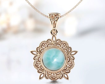 Unique Perfect Larimar Pendant 925 Silver Larimar Wedding Pendant Art Deco Filigree Design Pendent Antique Style Pendant Anniversary Gift