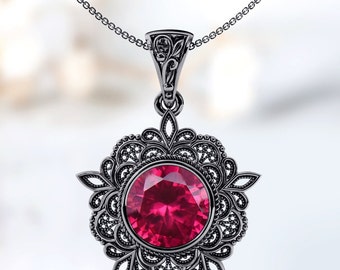 Art Deco Red Ruby Pendant Vintage Filigree Design Pendant Antique Leaf Wedding Pendant Women Statement Pendant Unique Ruby Gemstone Pendant