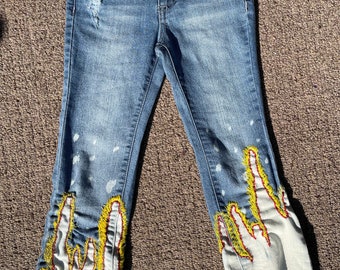 casual tassel design blue jeans