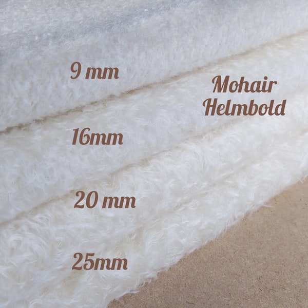 NEW! 1/8 German Mohair  9, 16, 20, 23 mm pile. White mohair Helmbold. Teddy fabric. Fur for teddy bear and toys making.