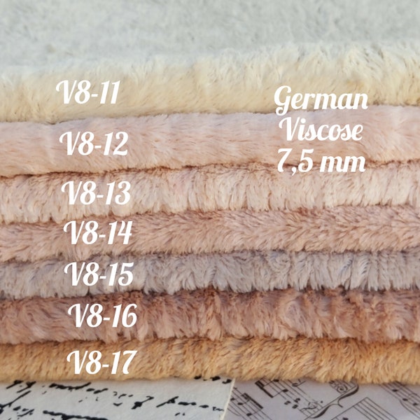 1/8 German Viscose with soft 7.5 mm pile for teddy bear. Hand dyed fluffy viscose for toy. Soft plush for teddy. Faux fur for toy.