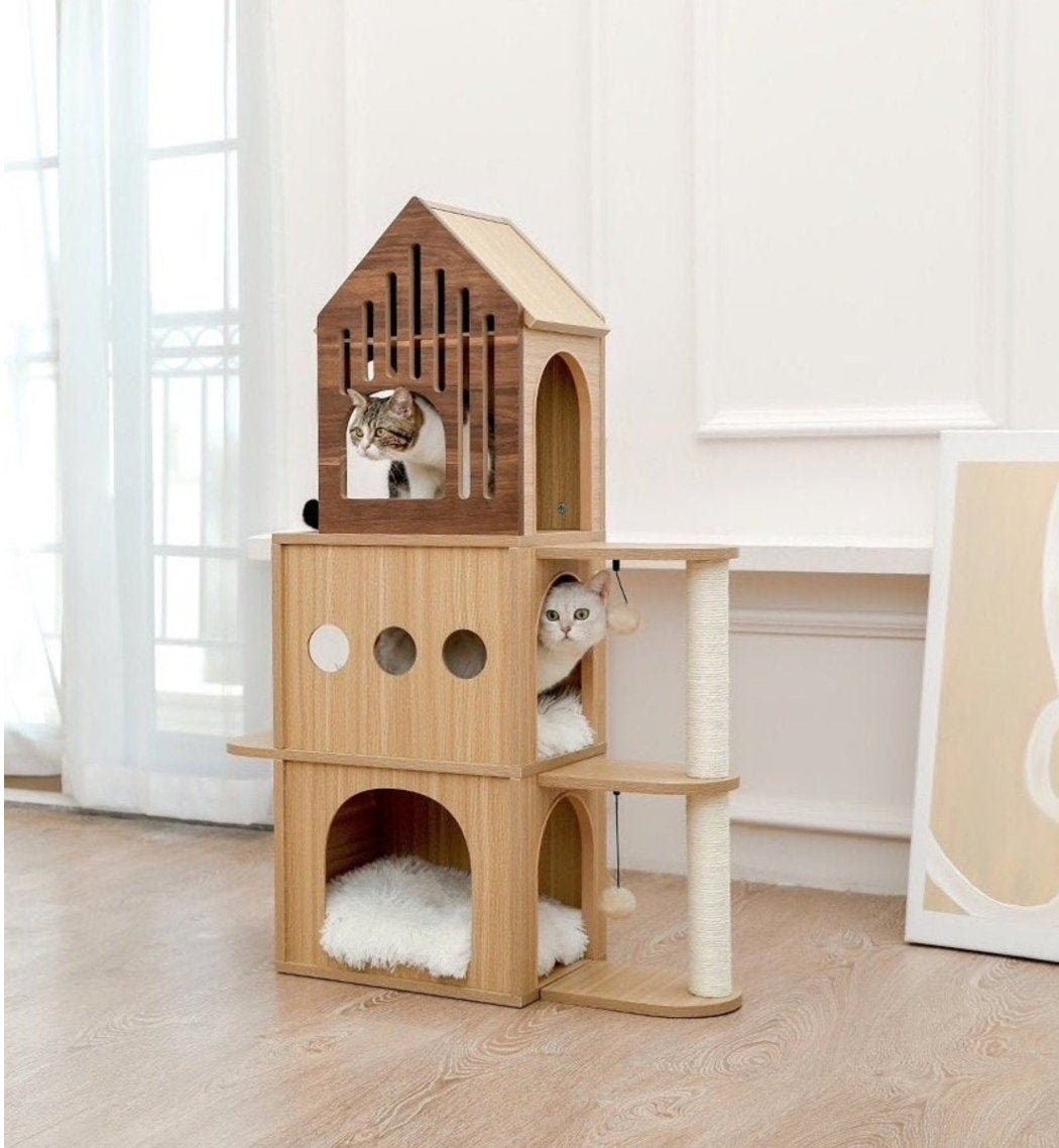 Katzenturm Katzenregal Katzenturm aus Holz Katzenmöbel | Etsy