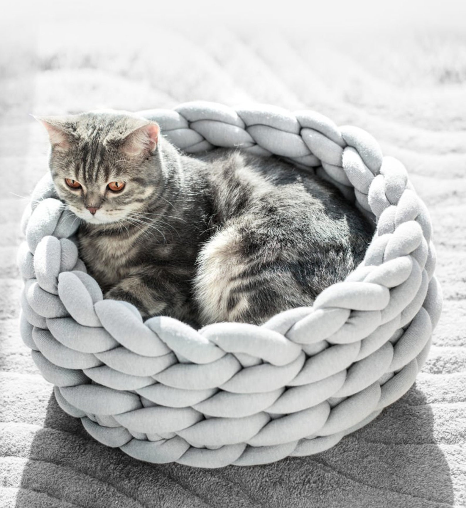 Crochet Cat Basket Chunky Yarn Handmade Cotton Cat Bed Knit Etsy
