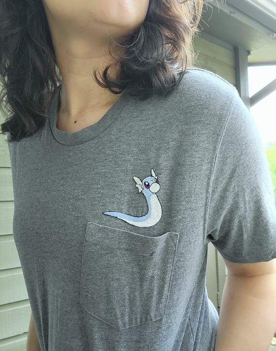 Pokemon dratini Embroidered Pocket T-shirt 