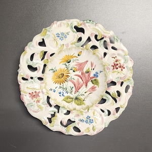 Vintage Reticulated Rim Floral Italian Plate