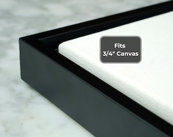 Marco flotante de madera negra mate: Exhibición de arte en lienzo hecha a mano