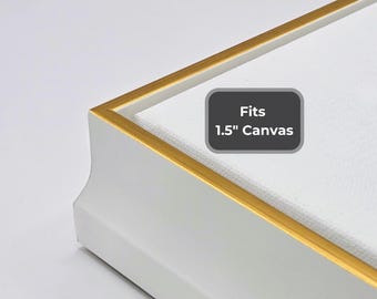 Marco flotante blanco con borde dorado para lienzo de 1 1/2" o marco de panel de madera de galería moderna