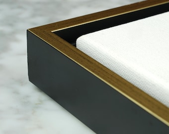 Marco flotante de madera dorada y negra para lienzos / Hecho a mano, tamaños personalizados disponibles