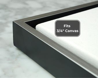 Marco flotante negro plateado: Exhibición de arte en lienzo de madera (profundidad de 3/4 de pulgada)