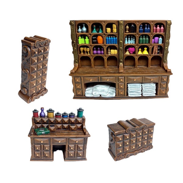 Conjunto de muebles de boticario / Terreno de juego de guerra pintado a mano de D&D