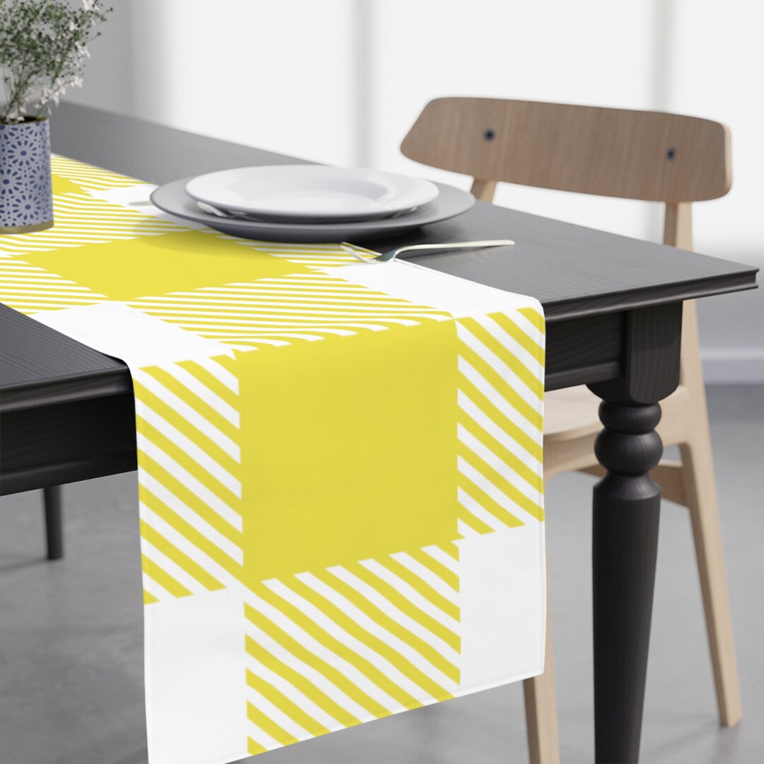 90 Inch Table Runner in Yellow White Straight Check Pattern. - Etsy