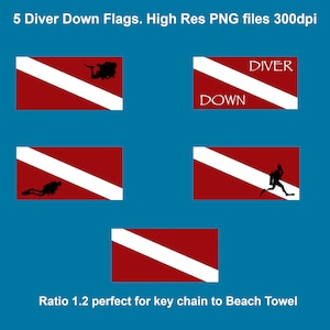DIVE FLAG png Digital Download. 5 flags with-without different scuba divers. Instant download for personal or commercial use projects.