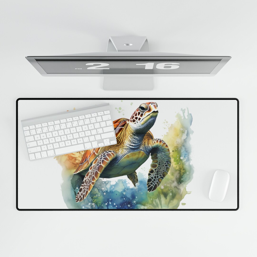 Swimming Sea Turtle Desk Mat, A Beautiful Watercolor Sea Life Design ...