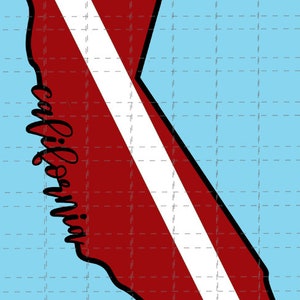 California State outline SCUBA Diver Flag png. Digital Download. Diver Down flag. Instant download for personal or commercial use projects.