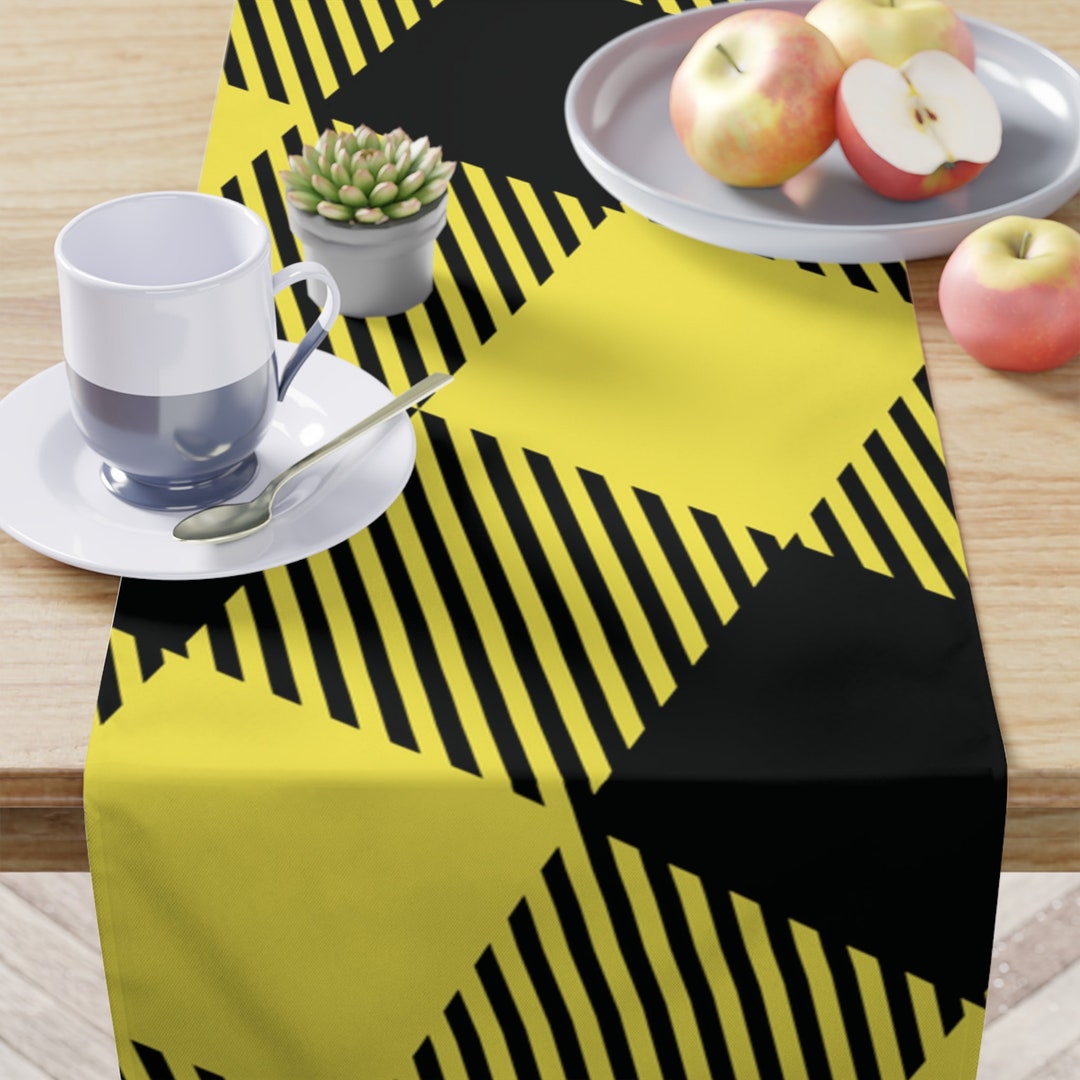 90-inch-table-runner-in-yellow-and-black-angel-check-pattern-etsy