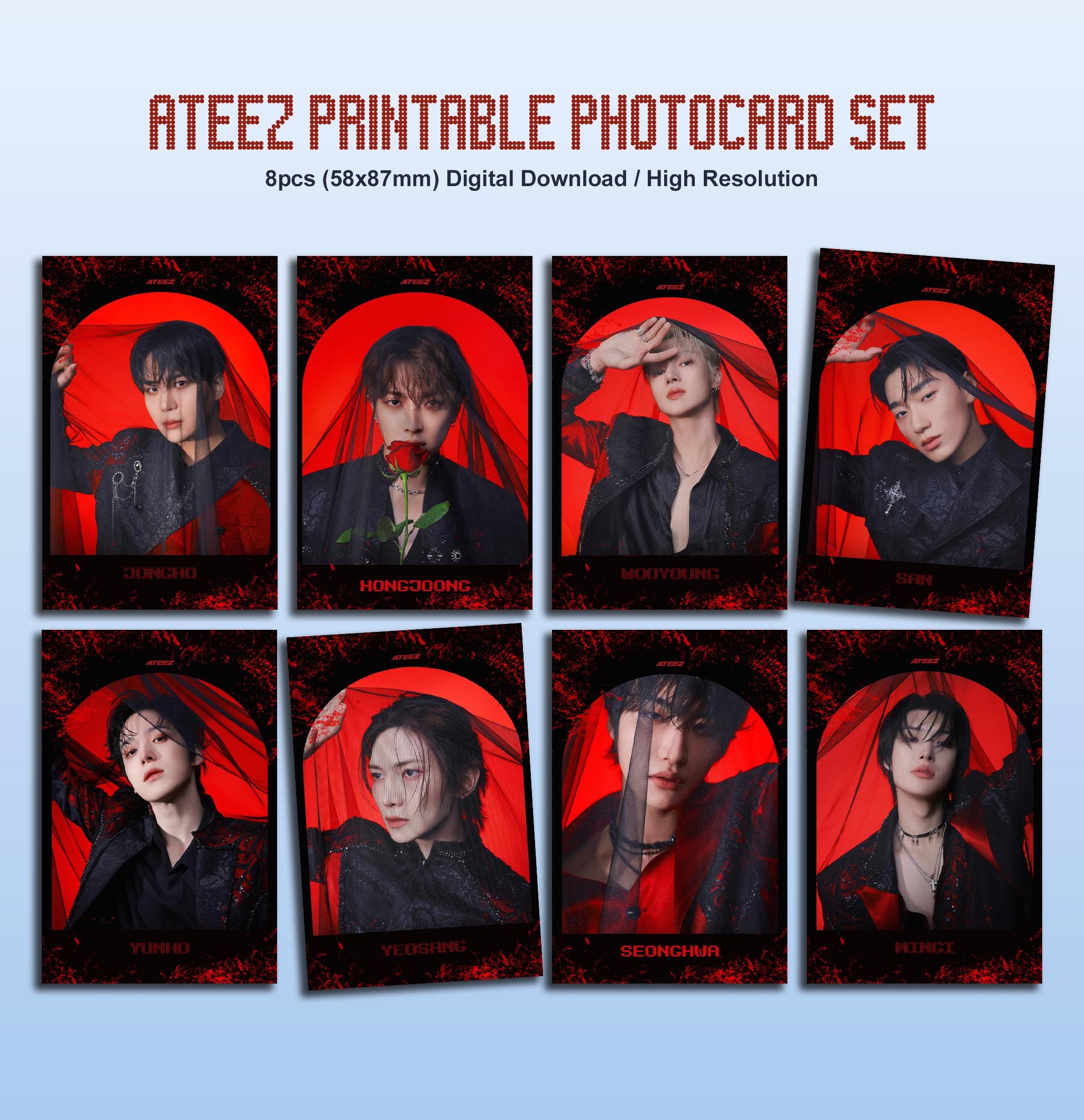 ATEEZ 8 Pcs Photocard Set - Digital Download - Print N Cut