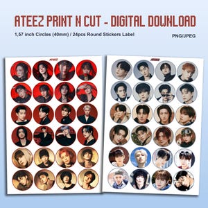 ATEEZ Printable Sticker Page - Round  Label - Png/Jpeg -DIGITAL DOWNLOAD -Party Supplies-Dıy Labels-kpop gifts