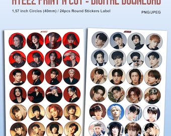 ateez 生写真 ステッカー ATEEZ Printable Sticker Page - Round Label - Png/jpeg