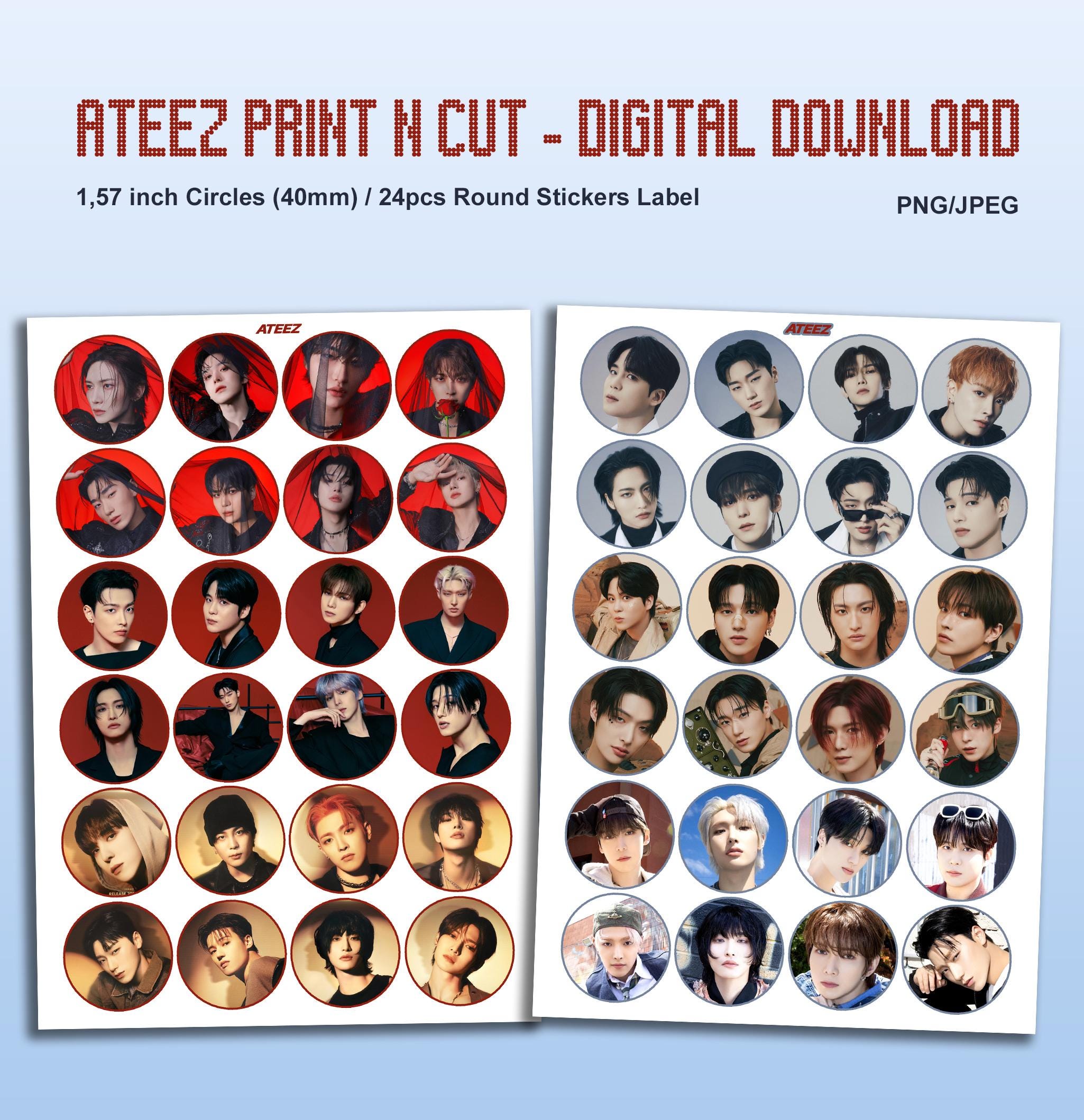 ateez 生写真 ステッカー ATEEZ Printable Sticker Page - Round Label - Png/jpeg