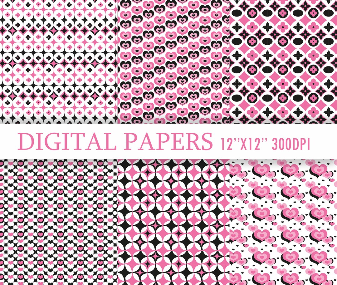 Pink and Black Digital Paper,backgrounds, Scrapbook Paper Pack