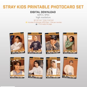Afdrukbare fotokaarten set Stray Kids Your Hero, DIGITALE DOWNLOAD, Kpop-cadeau, A4-Jpeg, Print en Cut, Thuis afdrukken, Kpop Fan Gift, SKZ, Stay