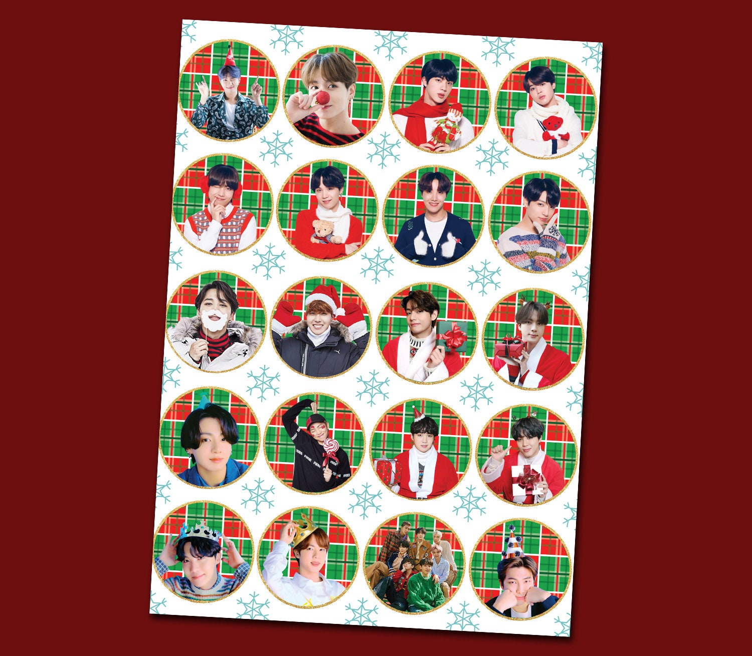 BTS Christmas Stickers Printable Kpop Labels Instant Etsy