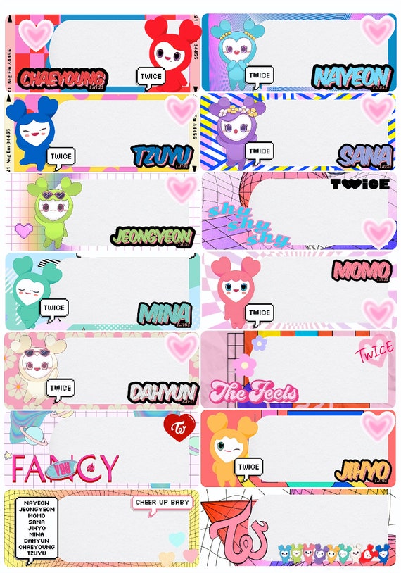 Twice Lovelys 14 Pieces Name Labels / A4 / Name Tag / Digital