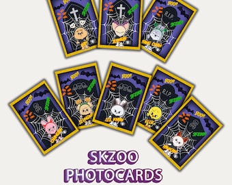 SKZOO Halloween Digital Download Fotokarten Set, Streuner Kinder Chibi Halloween Poster, Skz Halloween Grußkarten, Print n Cut, JPEG Download